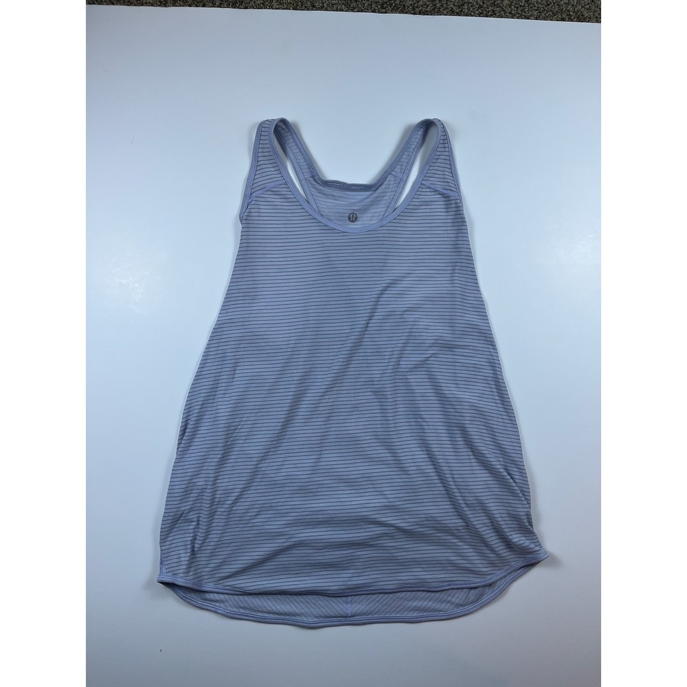 Lululemon Purple Striped Racerback Tank Top Split Back Yoga Athletic Womens Med